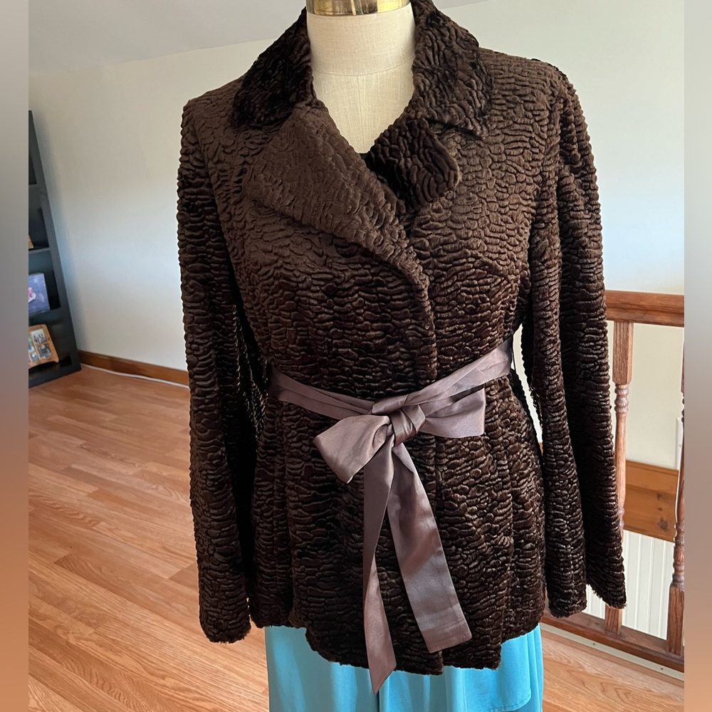 Per owned INC faux fur coat in brown